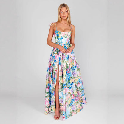 Damen Maxi-Kleid Langarm Floralmuster Rüschendetails Norvielle