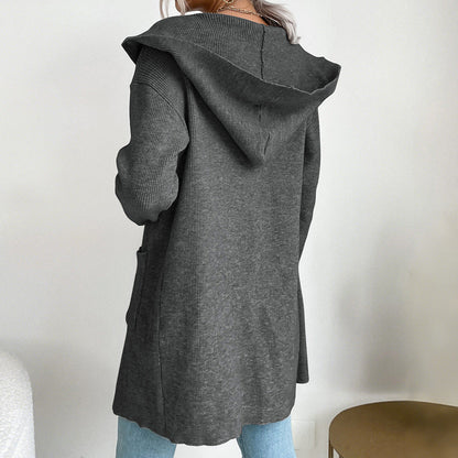 Damen Strickcardigan Offene Front Hochkragen Beige