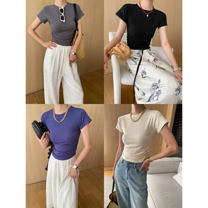 Damen T-Shirt Figurbetont Norvielle Raffungselemente