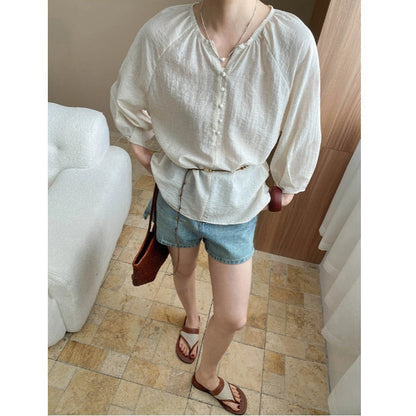 Damen Bluse Lässig Knopfdetails Leicht