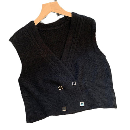 Damen Strickweste Zopfmuster Elegante Knöpfe Beige