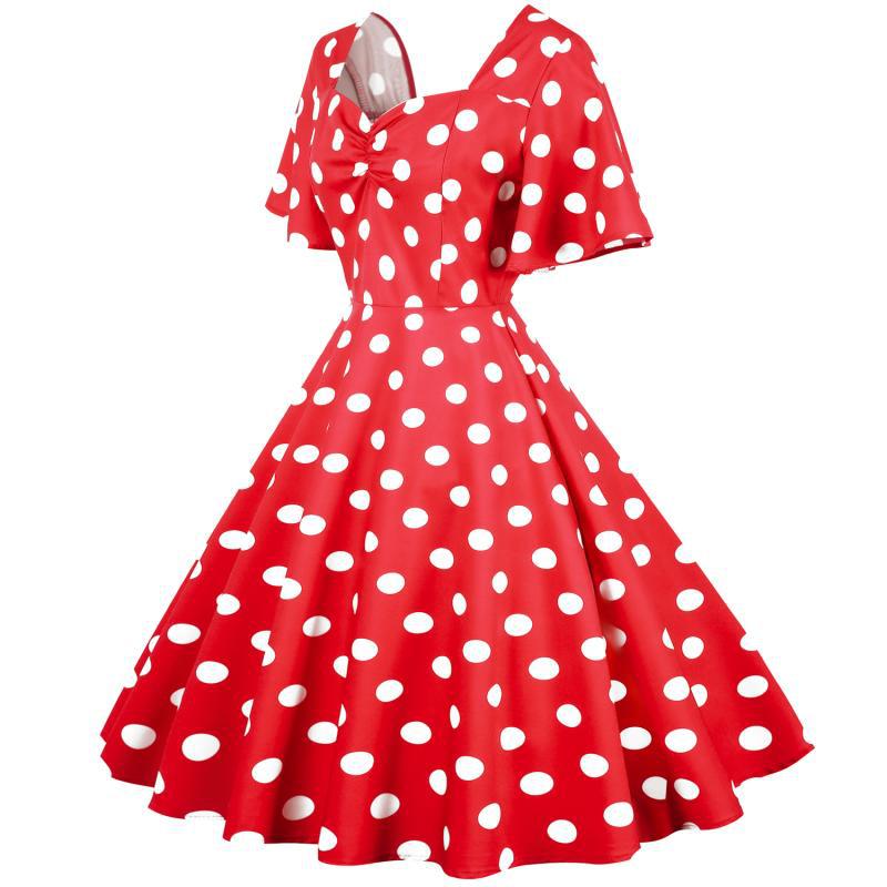 Damen Rockabilly Kleid Polka Dots Muster es Kleid