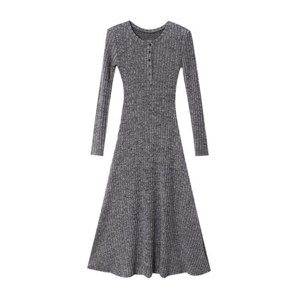 Damen Strickkleid Lang Knopfleiste Figurbetont