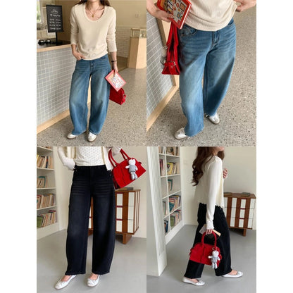 Damen Weite Denim-Hose Baumwolle