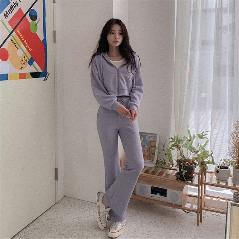 Damen Loungewear-Set Cropped-Hoodie Weites Bein Norvielle - Norvielle