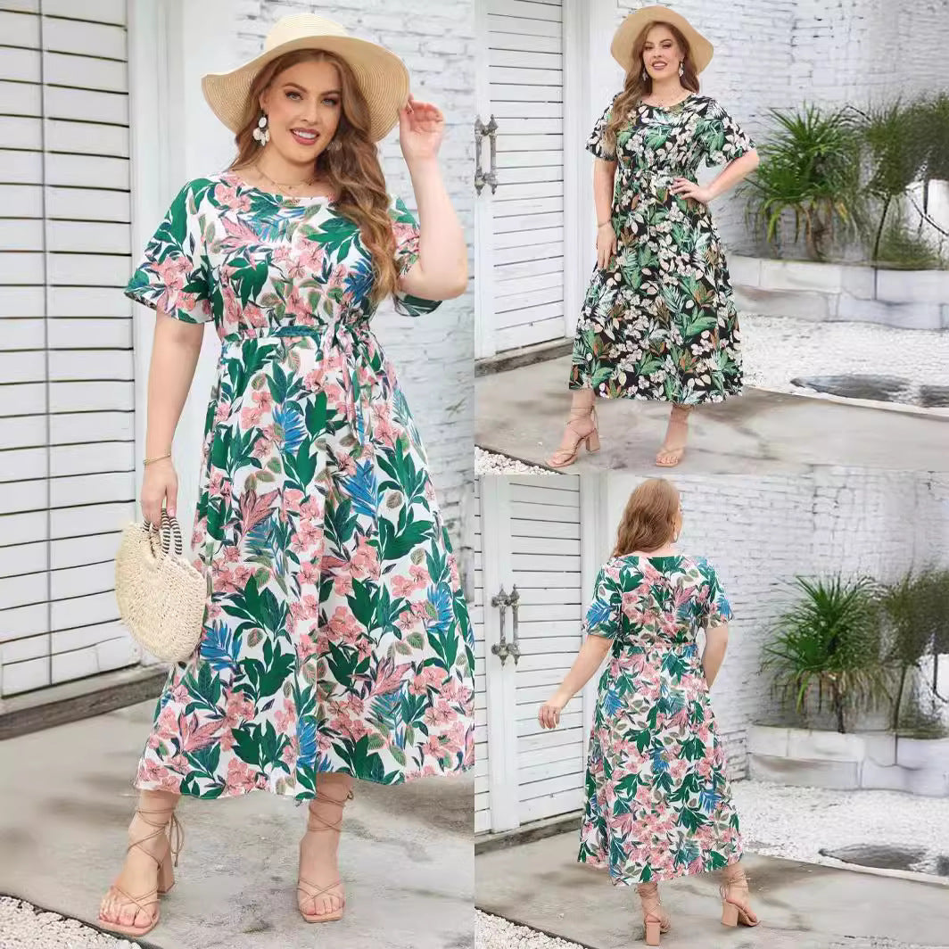 Damen Maxikleid mit Musterung und Dekorband - Norvielle