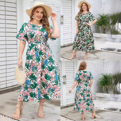 Damen Maxikleid mit Musterung und Dekorband - Norvielle