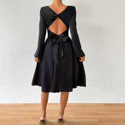 Damen A-Linien Kleid Rundhalsausschnitt Weite Ärmel Norvielle