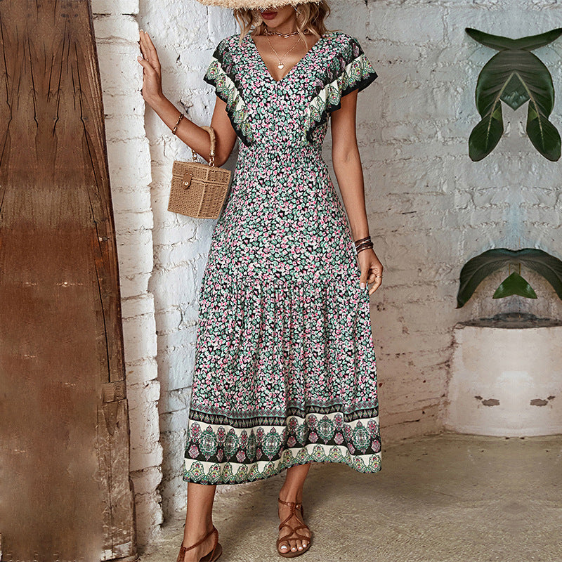 Damen Midi-Kleid Floral-Design V-Ausschnitt Norvielle