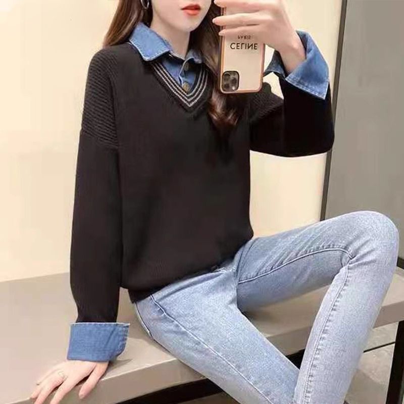 Damen Strickpullover Hemdkragen Norvielle