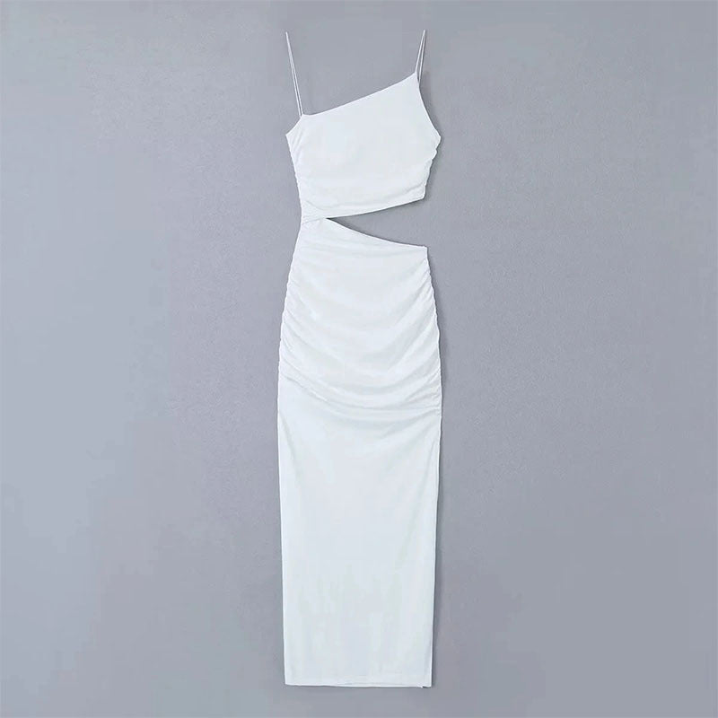 Damen Maxikleid Asymmetrisch Raffung Cut-Out