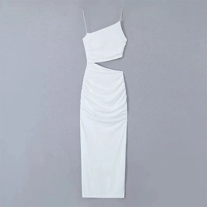 Damen Maxikleid Asymmetrisch Raffung Cut-Out