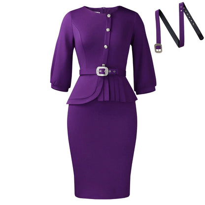 Damen Etuikleid mit Peplum-Saum und Taillengürtel Norvielle