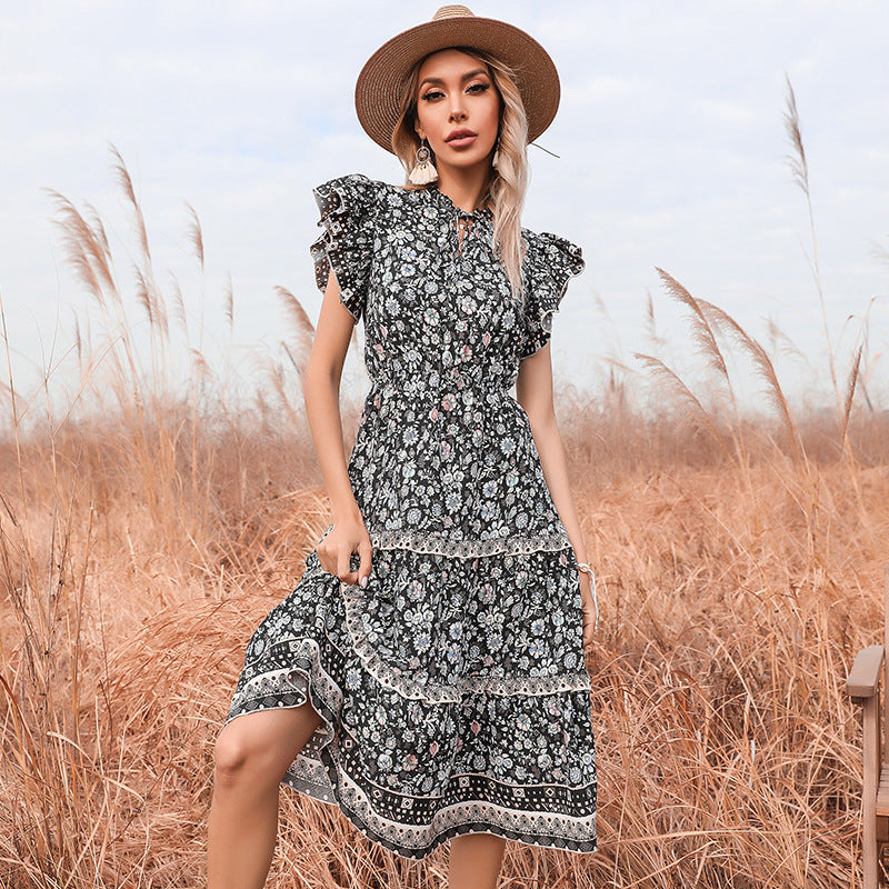 Damen Sommerkleid mit Rüschendetails und Blumenmuster - Norvielle