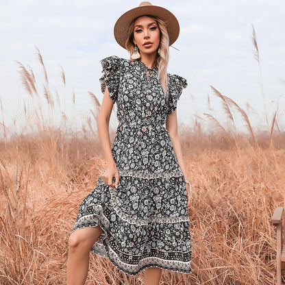 Damen Sommerkleid mit Rüschendetails und Blumenmuster - Norvielle