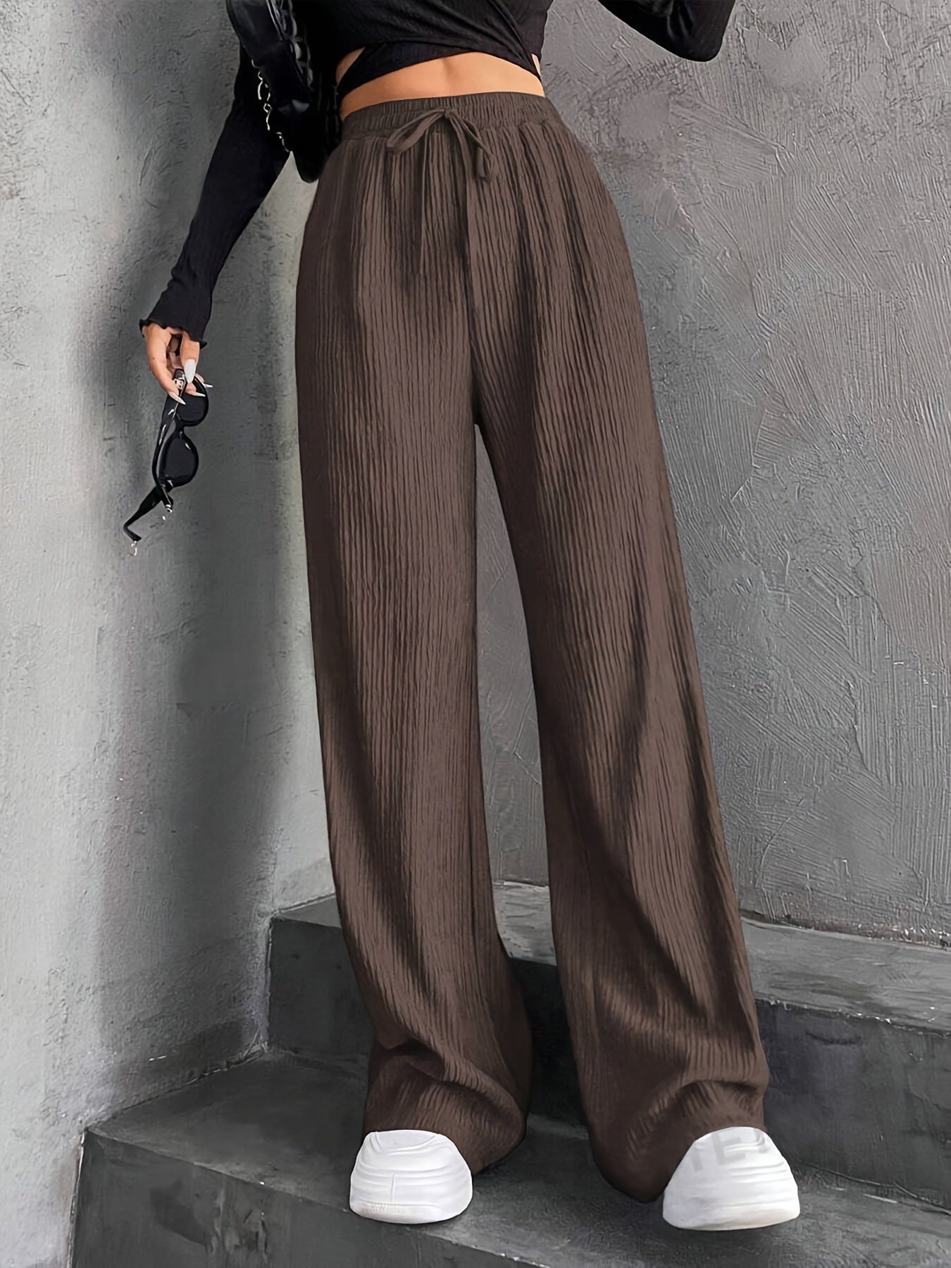 Damen Plissee-Hose Weit Elastischer Bund
