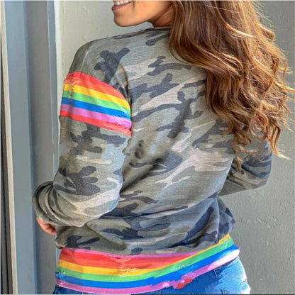 Damen Sweatshirt Camouflage Muster Bunt Rainbow