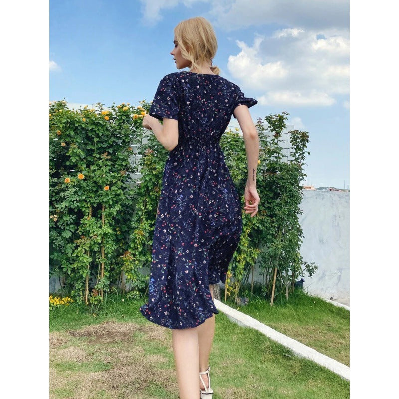 Damen Midi-Kleid Floralmuster Schwingender Saum