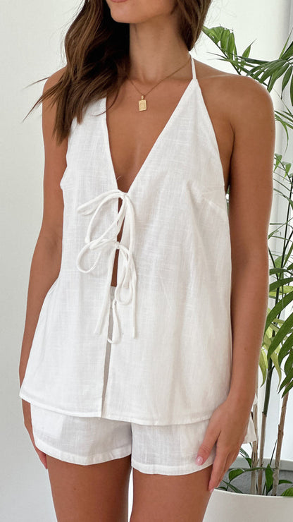 Damen Zweiteiliges Set V-Ausschnitt kurze Shorts