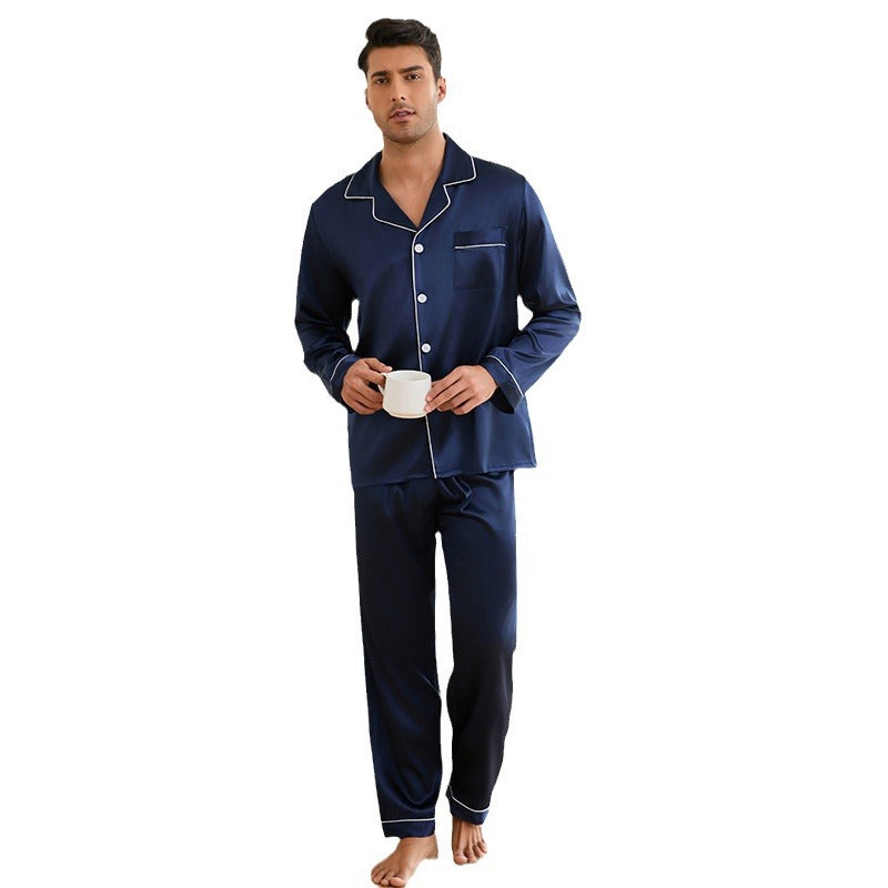 Herren Satin Schlafanzug-Set Klassischer Kragen Elegante