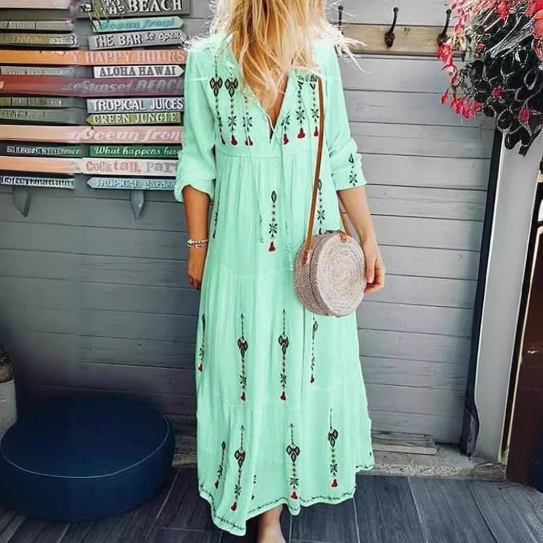 Damen Boho-Kleid Bestickt Lässig Norvielle
