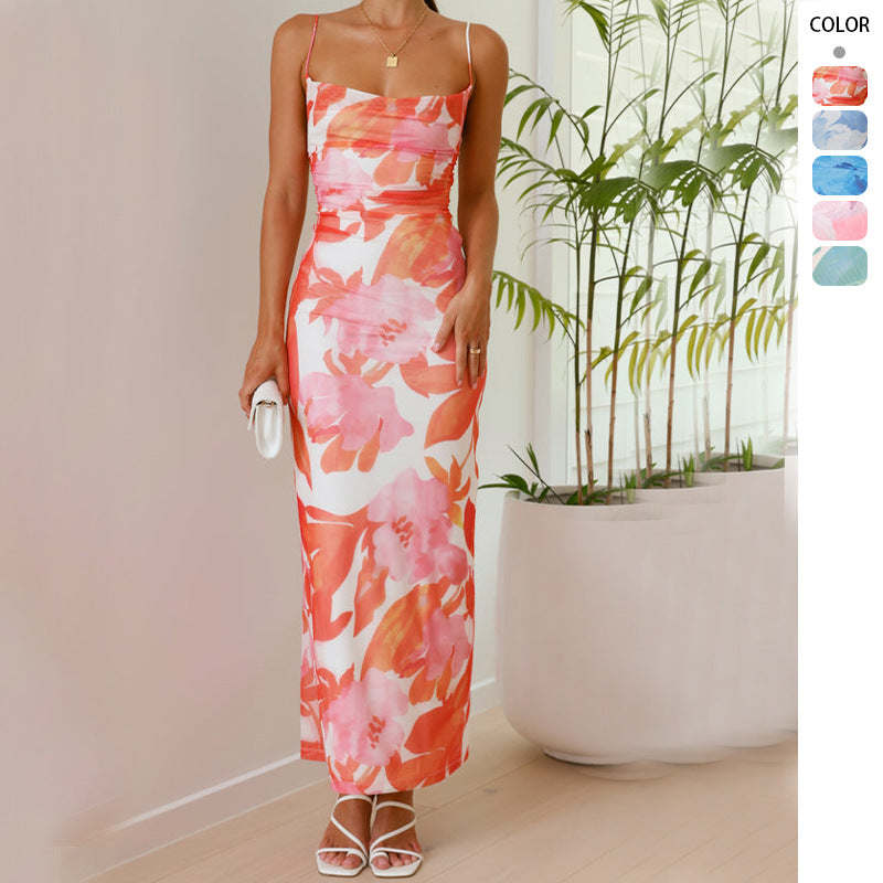 Damen Maxikleid Florales Muster Schmale Träger Norvielle - Norvielle