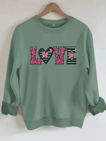 Damen Sweatshirt Leopardenherz-Design Baumwolle Komfortschnitt