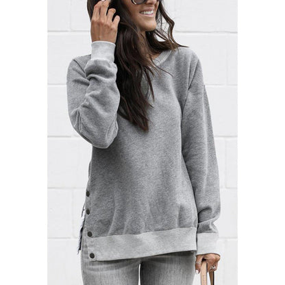 Damen Sweatshirt V-Ausschnitt mit Druckknöpfen Grau