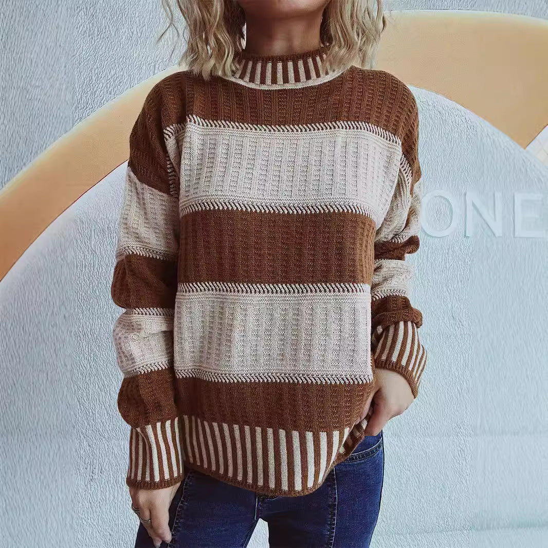 Damen Strickpullover Streifenmuster Hochbündchen Norvielle