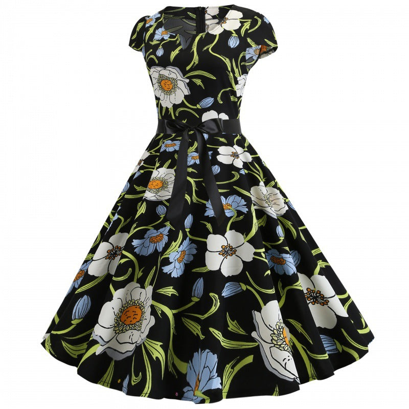 Damen Swingkleid Florales Design Elegante Taillierung Norvielle