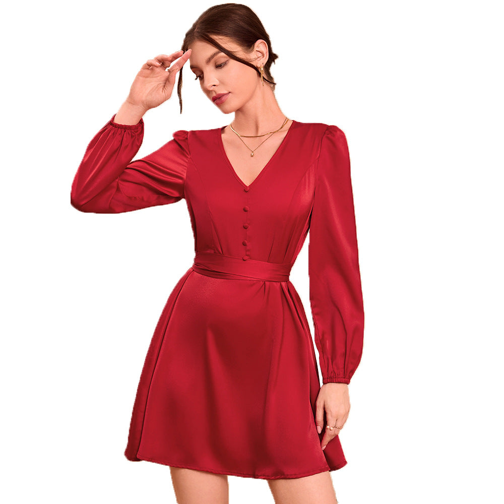 Damen Midikleid V-Ausschnitt Puffärmel Norvielle