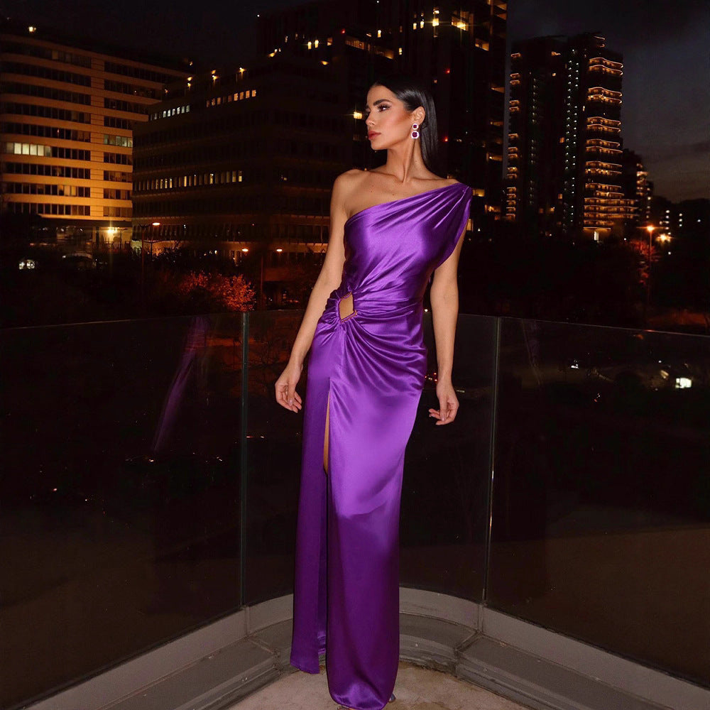 Damen Abendkleid Elegantes Einseitiger Träger Geschlitzter Saum - Norvielle