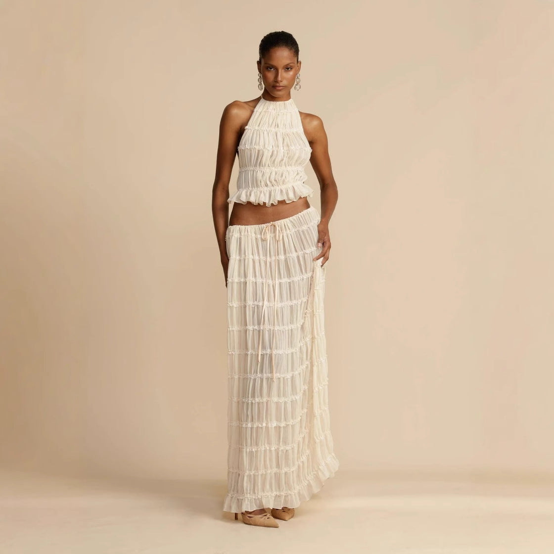 Damen Maxikleid Gerafftes Oberteil Eleganter Taillenauschnitt