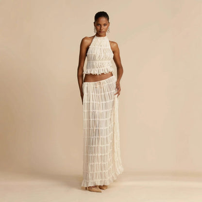 Damen Maxikleid Gerafftes Oberteil Eleganter Taillenauschnitt