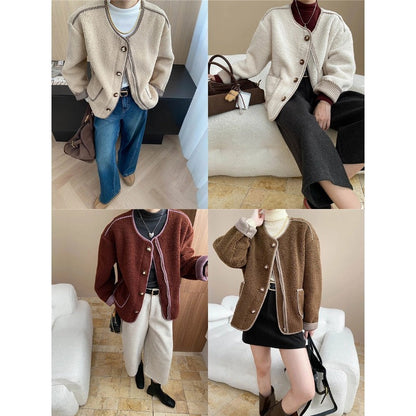Damen Strickjacke Dekorative Knöpfe Taschen Norvielle
