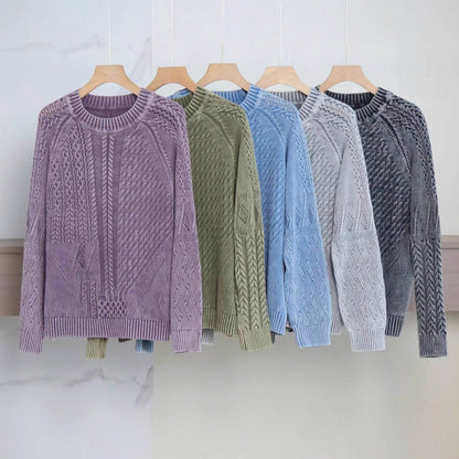 Damen Pullover Strukturiertes Zopf-Design Rundhals Norvielle