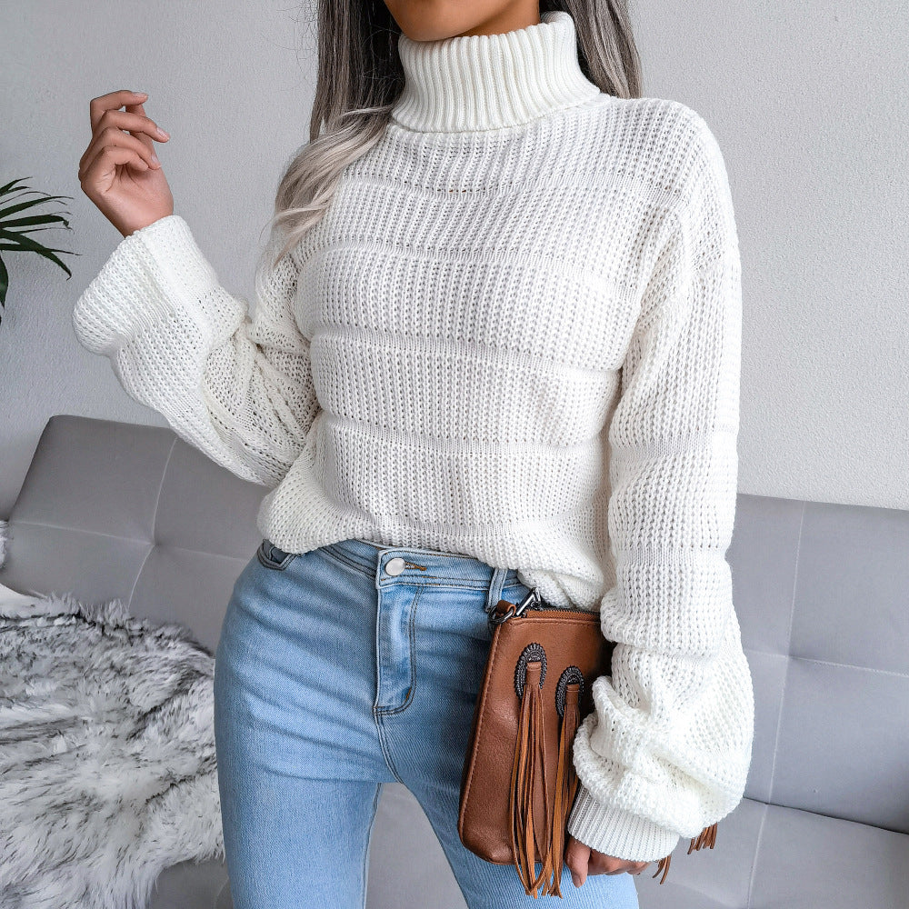 Damen Rollkragenpullover Strukturiertes Strickmuster Weich Grau