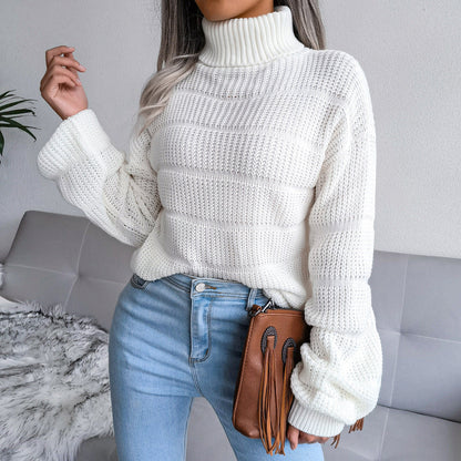 Damen Rollkragenpullover Strukturiertes Strickmuster Weich Grau