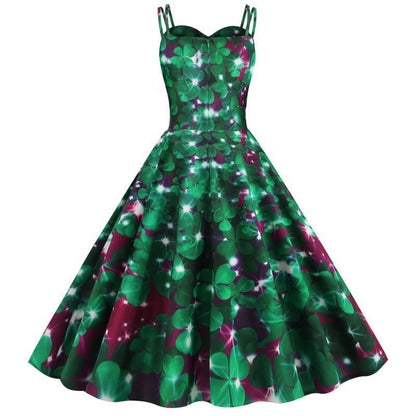Damen A-Linien Kleid Floral-Muster Vintage-Stil
