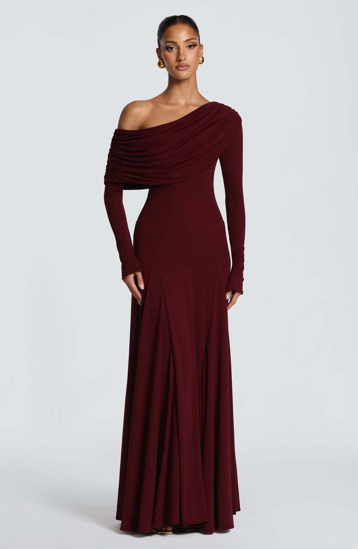 Damen Maxikleid Langarm Asymmetrisch Norvielle