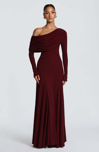 Damen Maxikleid Langarm Asymmetrisch Norvielle