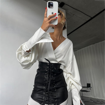 Damen Bluse mit Schnürung und Ballonärmeln Norvielle