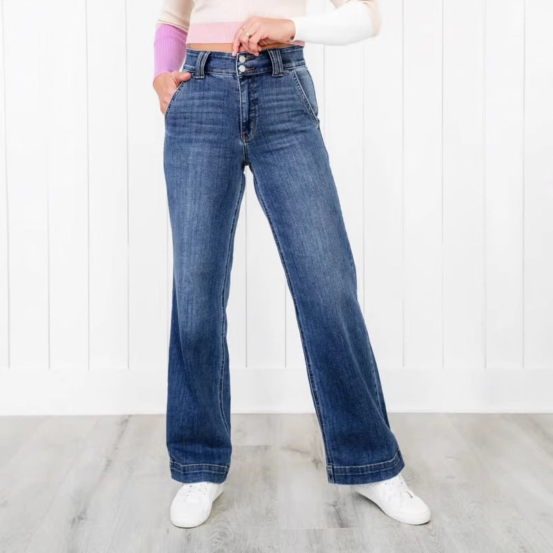 Damen High-Waist Jeans Weite Bein Norvielle Komfortschnitt
