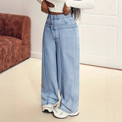 Damen Weite Jeans Asymmetrisch Norvielle