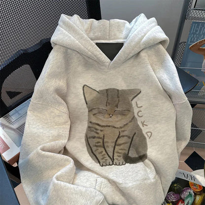Damen Kapuzenpullover Katzenmotiv Norvielle