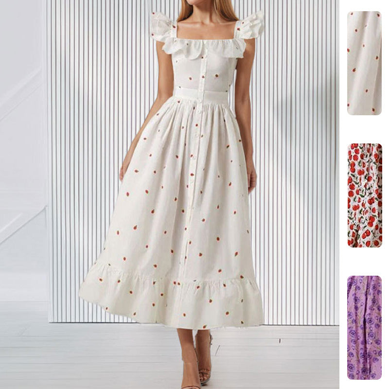 Damen Maxikleid Rüschen Floralmuster - Norvielle