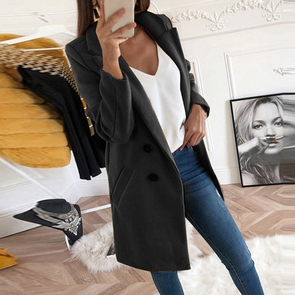 Damen Longblazer Doppelter Knopfleiste Wärmer Norvielle