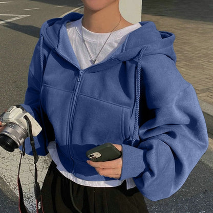 Damen Cropped Kapuzenjacke Kängurutasche Norvielle