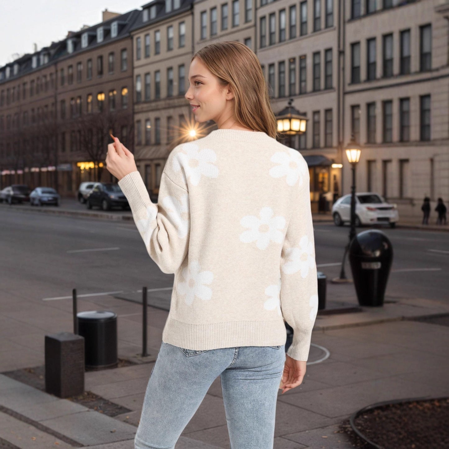 Damen Pullover Florales Design Lässiger Schnitt
