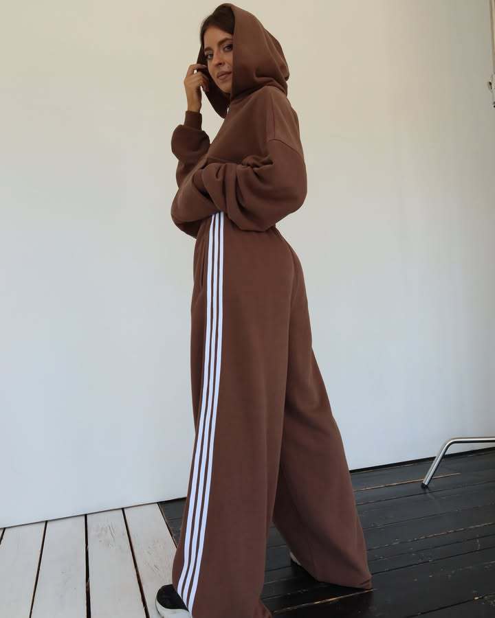Damen Jogginganzug Cropped Sweatjacke Weite Hose Norvielle